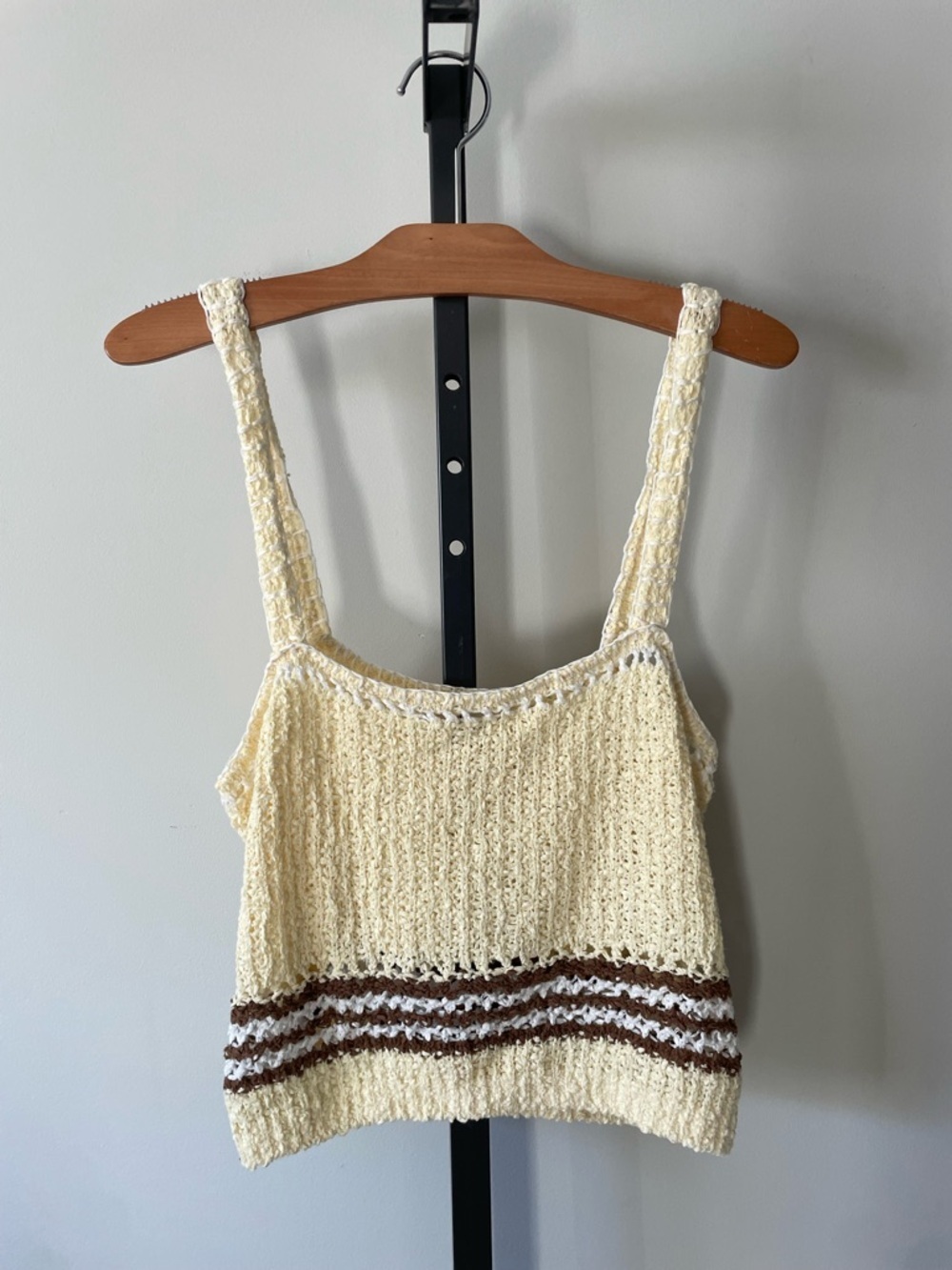 NEW Little Moon Bryony Boho Knit Crochet Cropped Tank Top Yellow Brown - Picture 2 of 7
